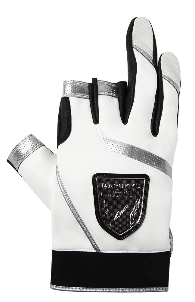 ホワイト シルバー_Ｌ マルキュー フィッシンググローブＴＲ-０１ ３本切り Ｌホワイト シルバー
