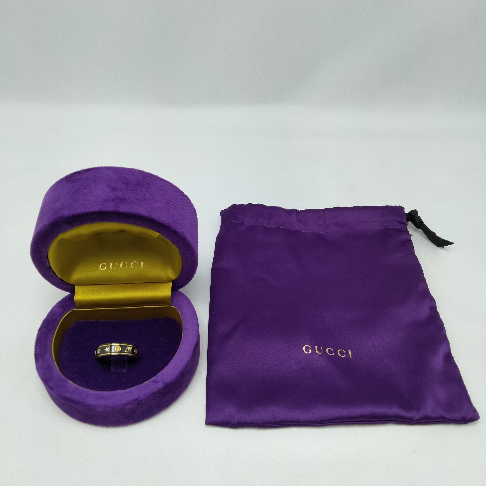 ✨️GUCCI✨️グッチ アイコンリング 750YG/ブラックシンセティック