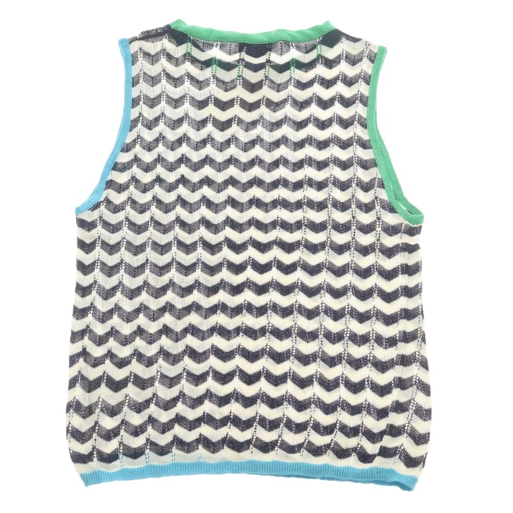 ヤンヤン YANYAN コットンナイロン クルーネック ニットベスト ホワイトxネイビー サイズS レディース