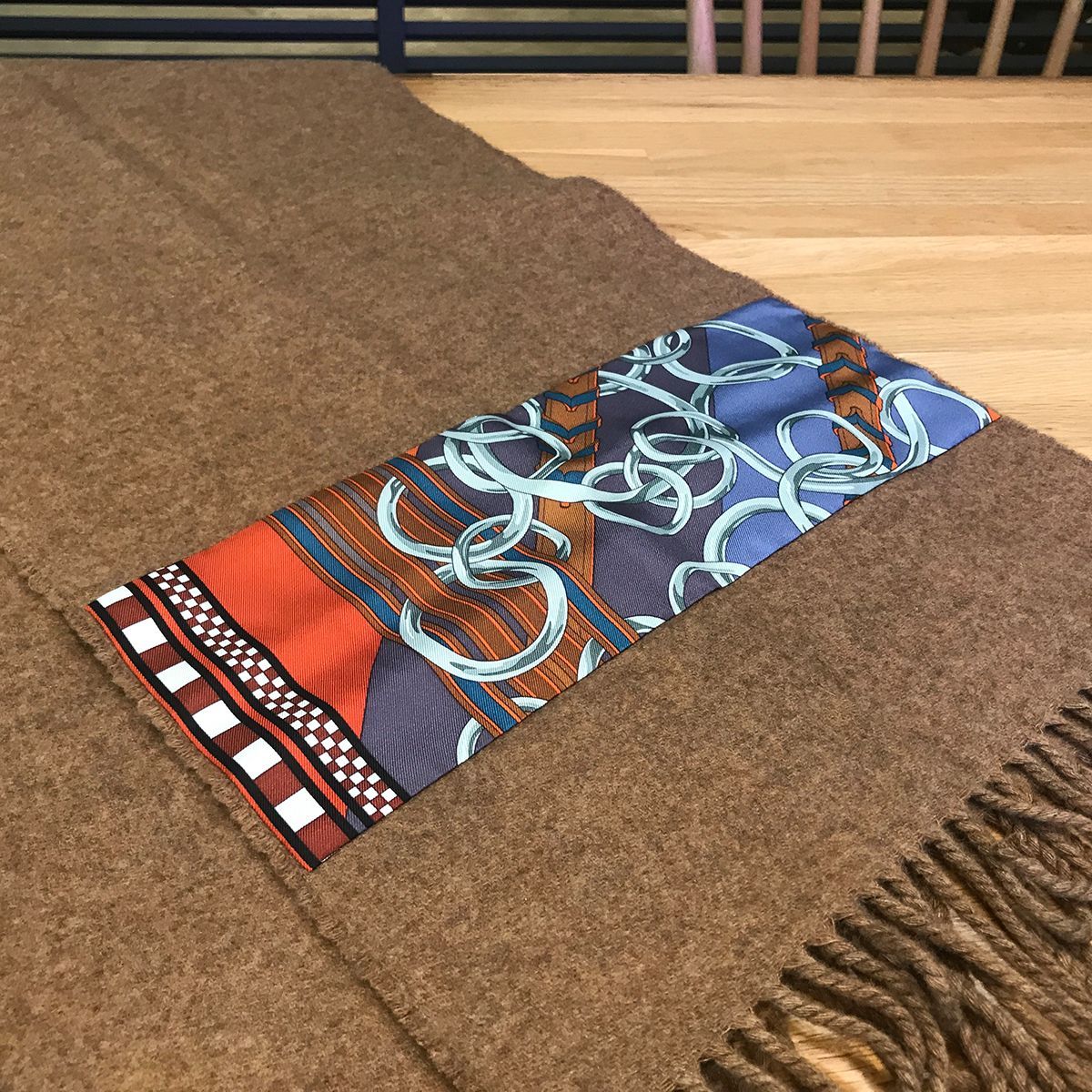 超美品】エルメス シルクパッチ マフラー ノワゼット マルチカラー 