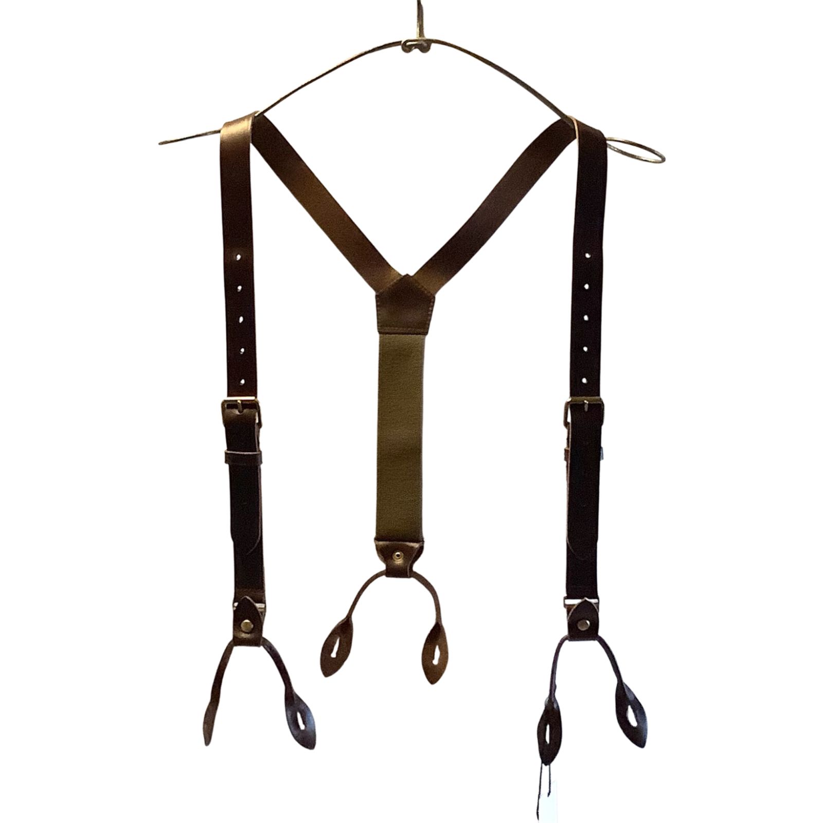 Nigel Cabourn MAIN LINE LEATHER SUSPENDER-PEAT LABEL Dark Brown