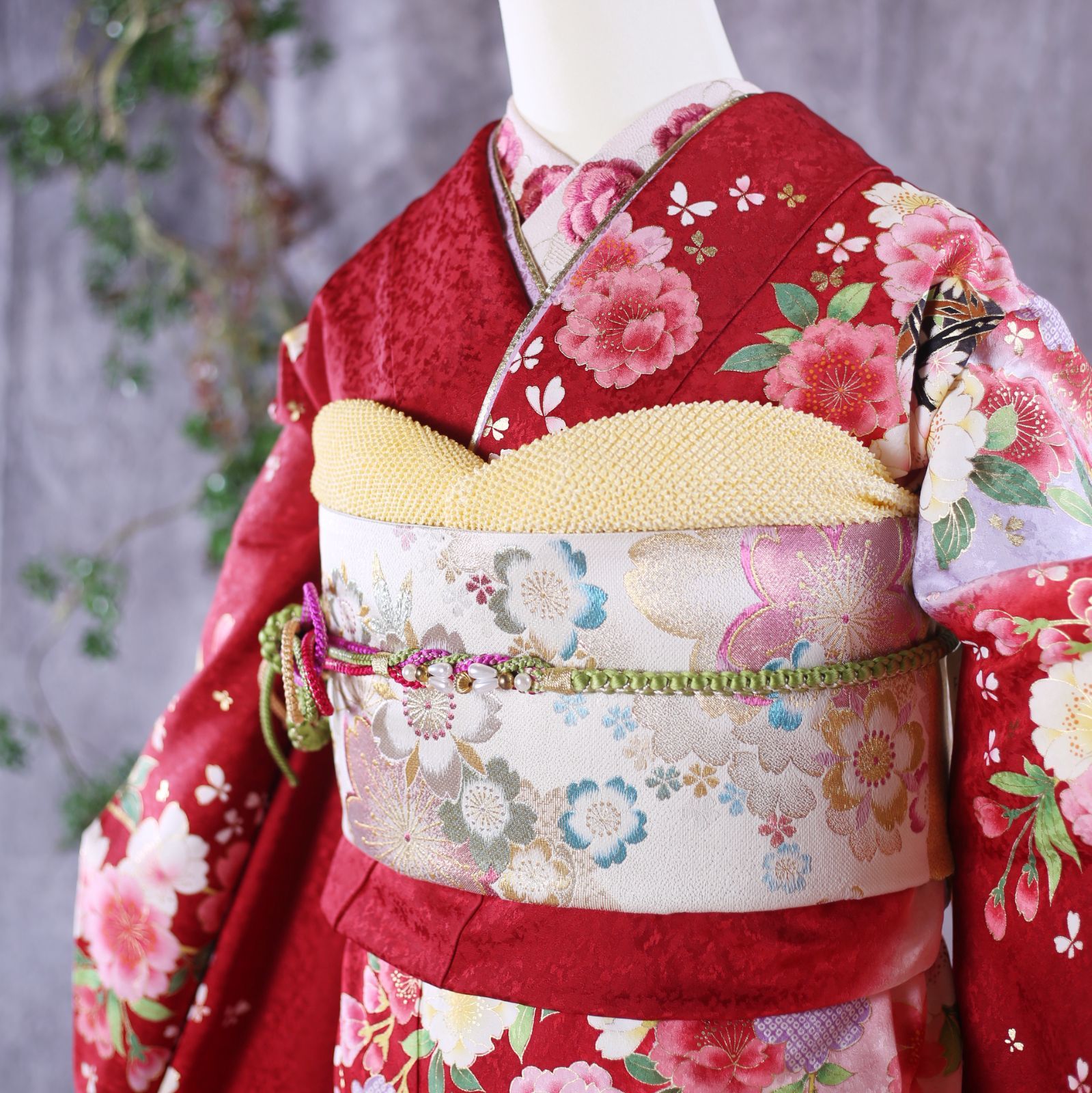 振袖フルセット 振袖セット 振袖 S～Mサイズ 中古 赤×新古典 美品 成人