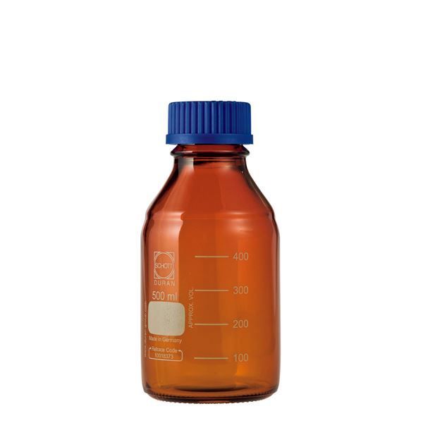 ねじ口びん（メジュームびん） 茶褐色 青キャップ付 500mL 017210-500A