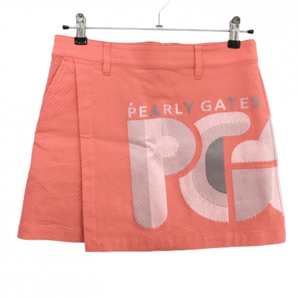超 パーリーゲイツ スカート サーモンピンク×シルバー ビッグロゴ レディース 1 M ゴルフウェア モデル PEARLY GATES