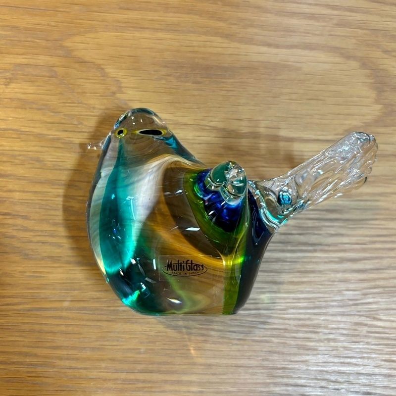 昭和レトロ マルティガラス ガラス細工 親鳥 小鳥  台付チャボペア 2個セット 昭和レトロ マルティガラス ガラス細工 親鳥 小鳥 台付