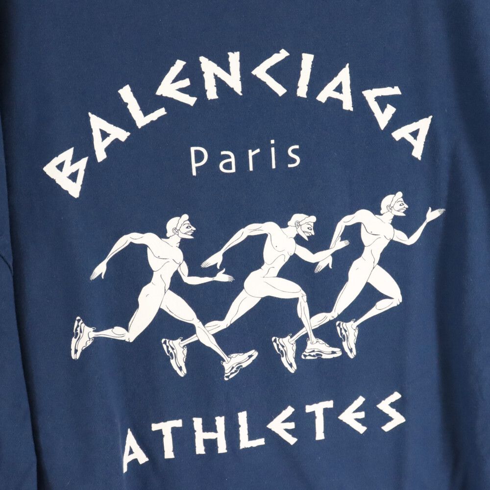BALENCIAGA (バレンシアガ) 21SS BLCG Athletes Print Tee ダメージ加工 マラソン 半袖Tシャツ カットソー  ネイビー 641614 TJVK6
