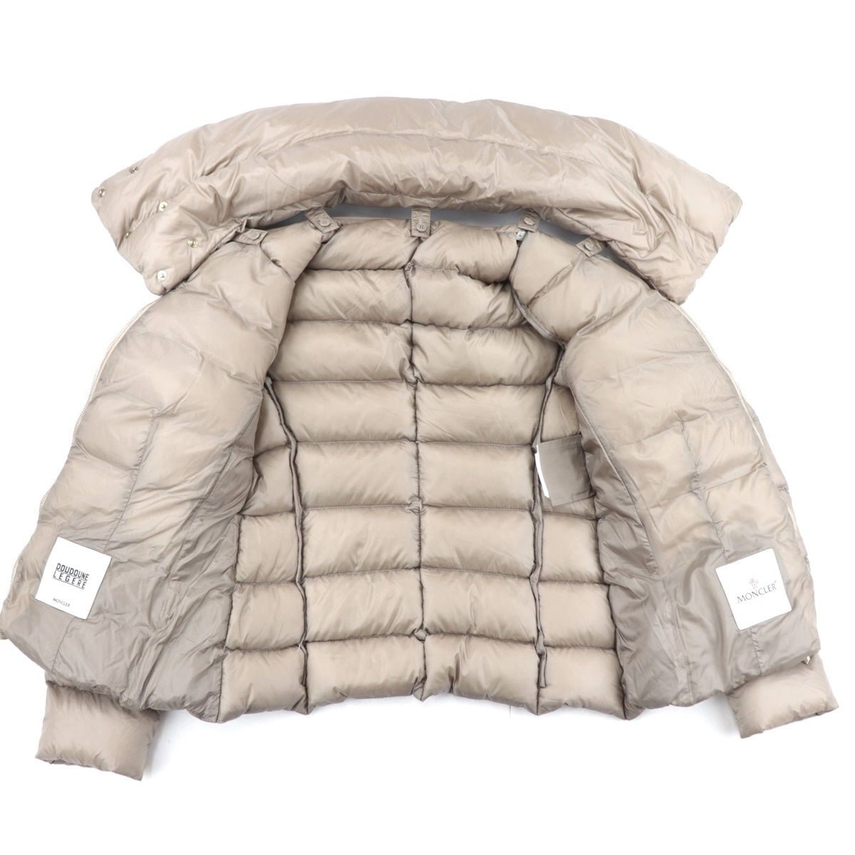 美品 モンクレール MEILLE 2WAY ダウンジャケット レディース ベージュ系 1 ボリュームカラー/ノーカラー MONCLER