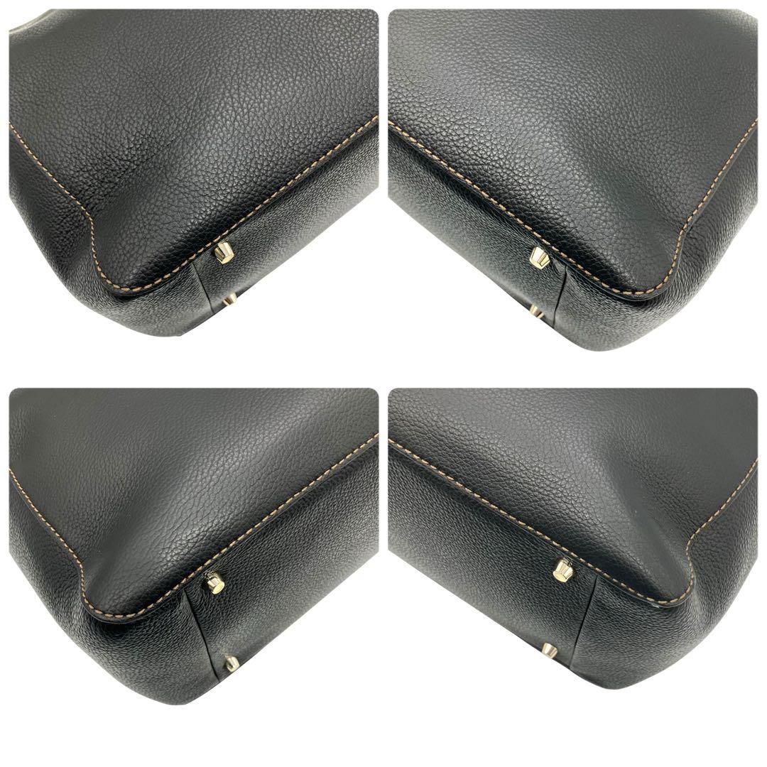 極美品 2138 フルラ ボストンバッグ レザー シボ革 ブラック A4