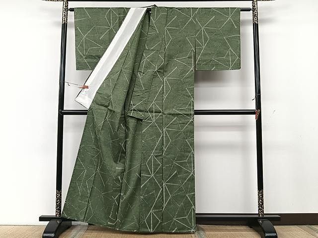 平和屋着物▽上質な紬 単衣 切嵌花文 正絹 逸品 未