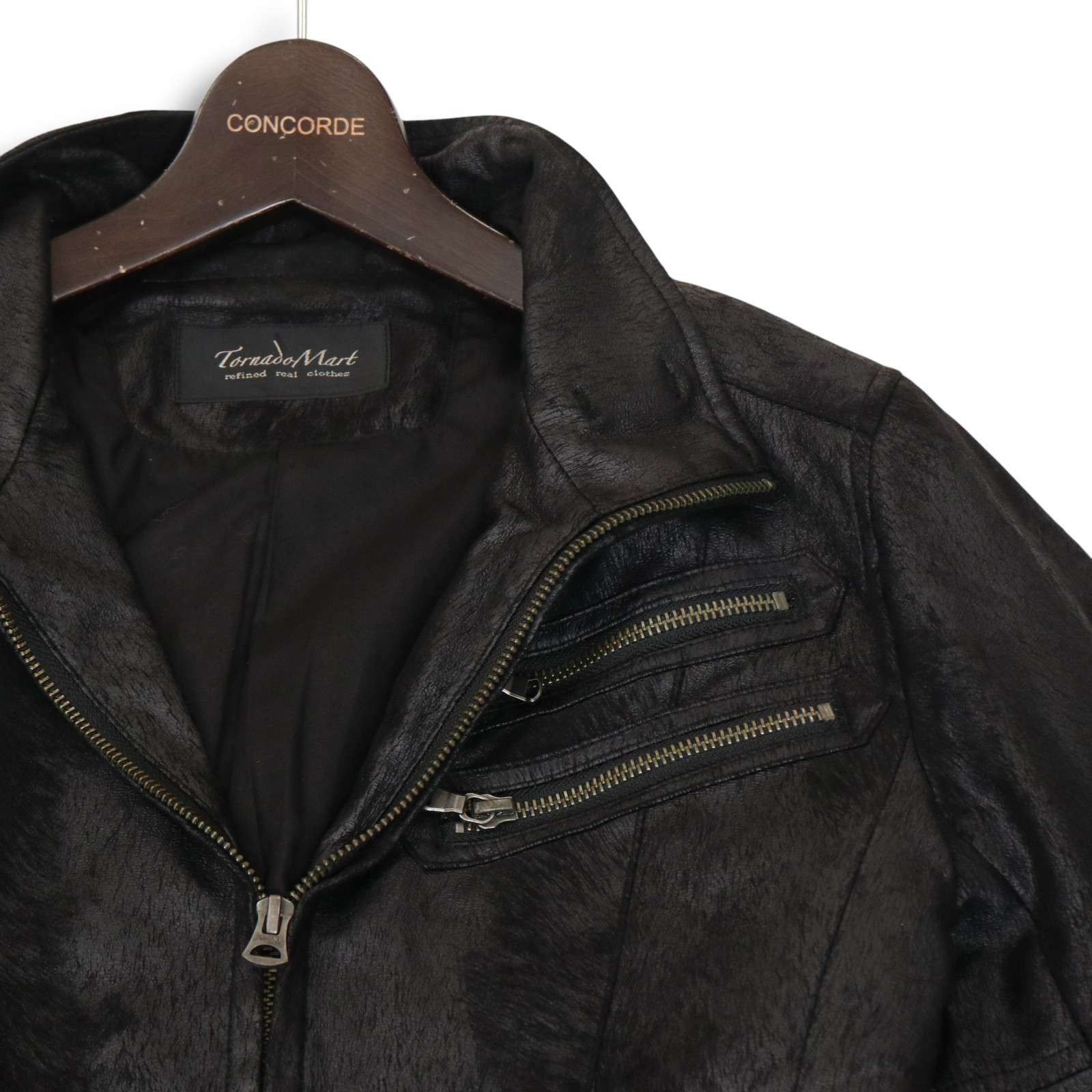 TORNADOMART トルネードマート 秋冬 エステルピーチ ヘアライン シングル ライダース ジャケット Sz.L メンズ 黒