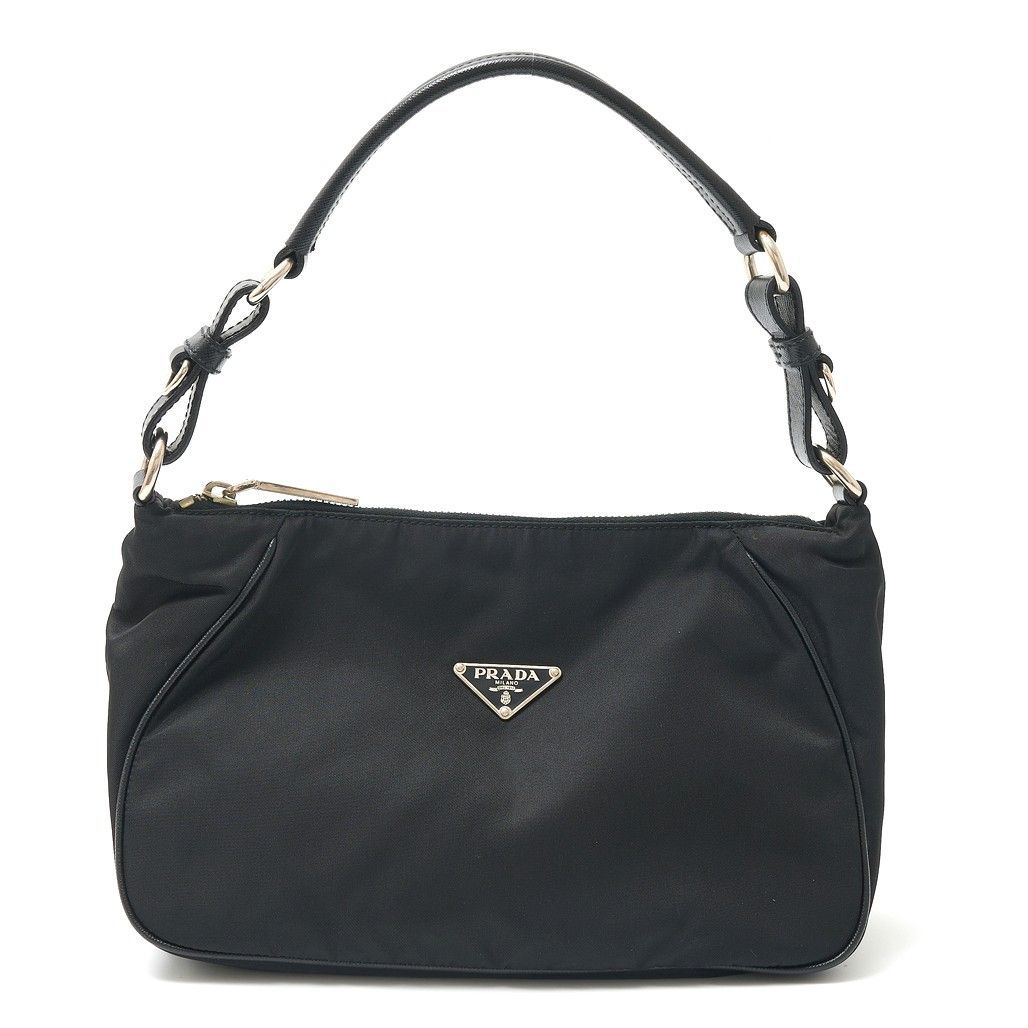 PRADA プラダ ナイロン ハンドバッグ ミニ 2WAY ワンショルダーBAG ナイロン×サフィアーノレザー ブラック×シルバー金具 レディース