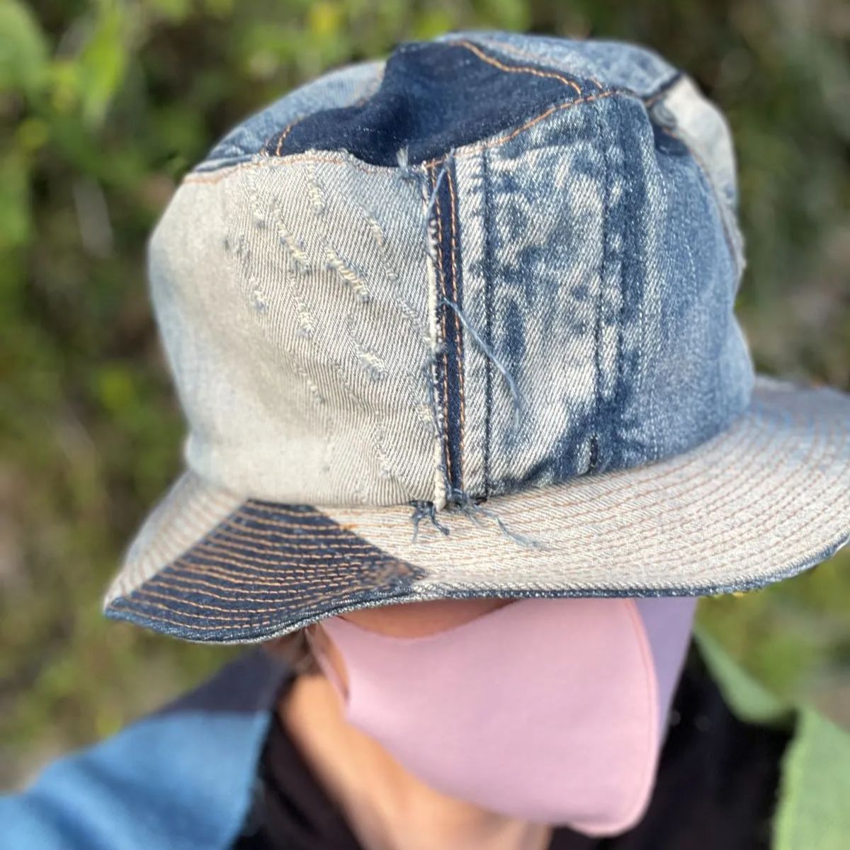 デニム パッチワーク ジーンズリメイクカッコいいハットhat−0011