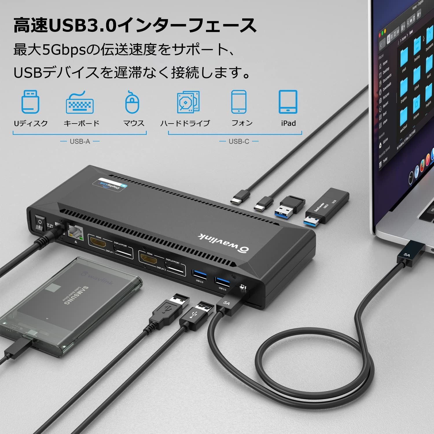 特価商品】シングル5K/デュアル 4K@60Hz ディスプレイ・ドッキング