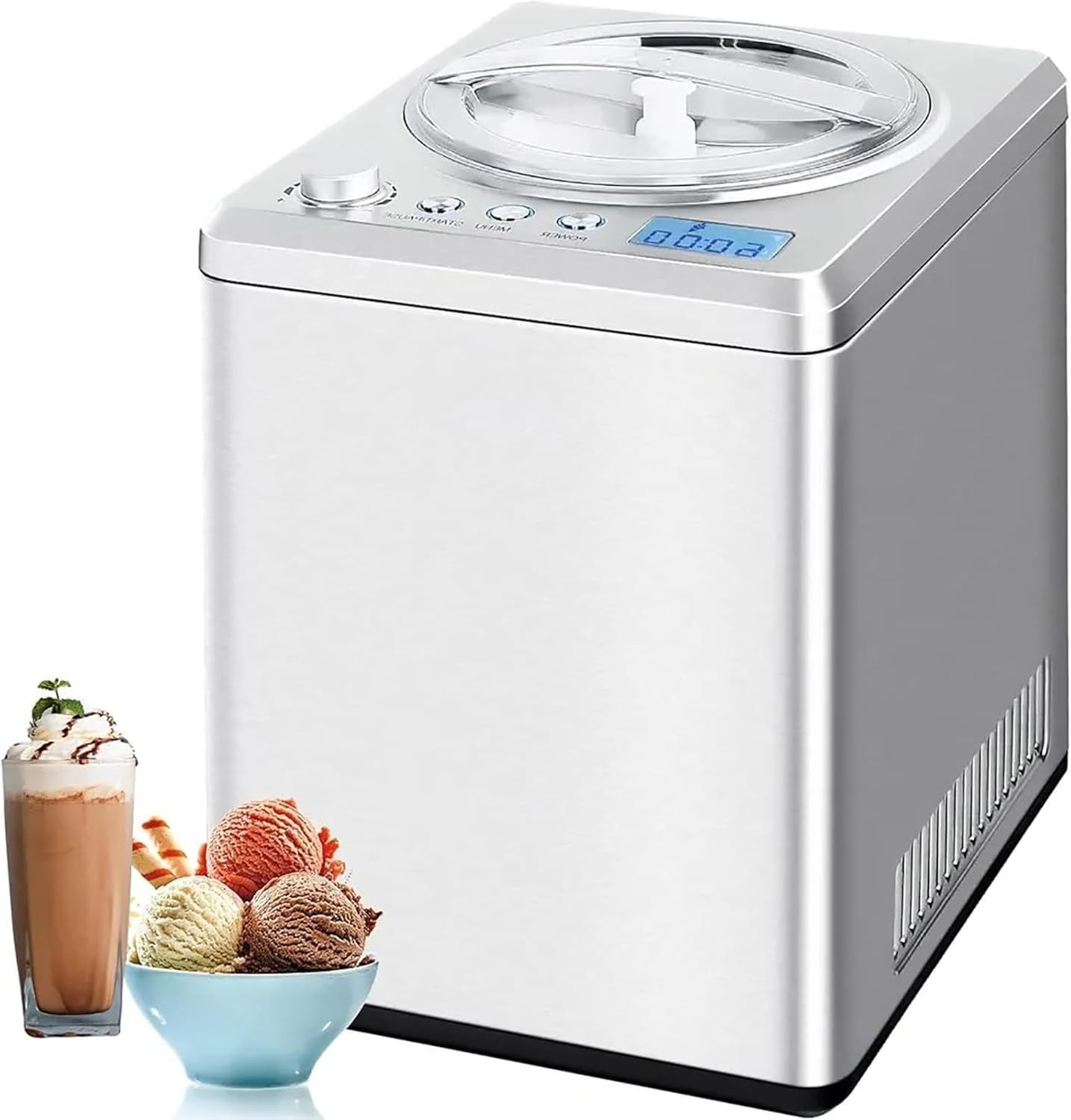 アイスクリームメーカー 自家製ソフトアイスクリーム ジェラート シャーベットを作るための2L 冷却を続ける 事前冷凍なしのコンプレッサー付き自動アイスクリームマシン