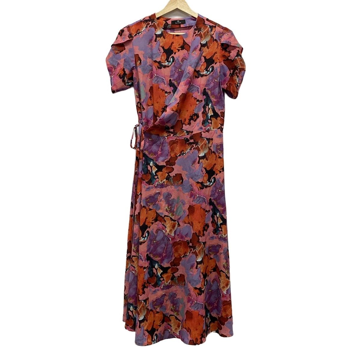 ポールスミス ワンピース サイズ40 L レディース - ライトピンク×ライトパープル×マルチ クルーネック|半袖|ロング|カシュクール