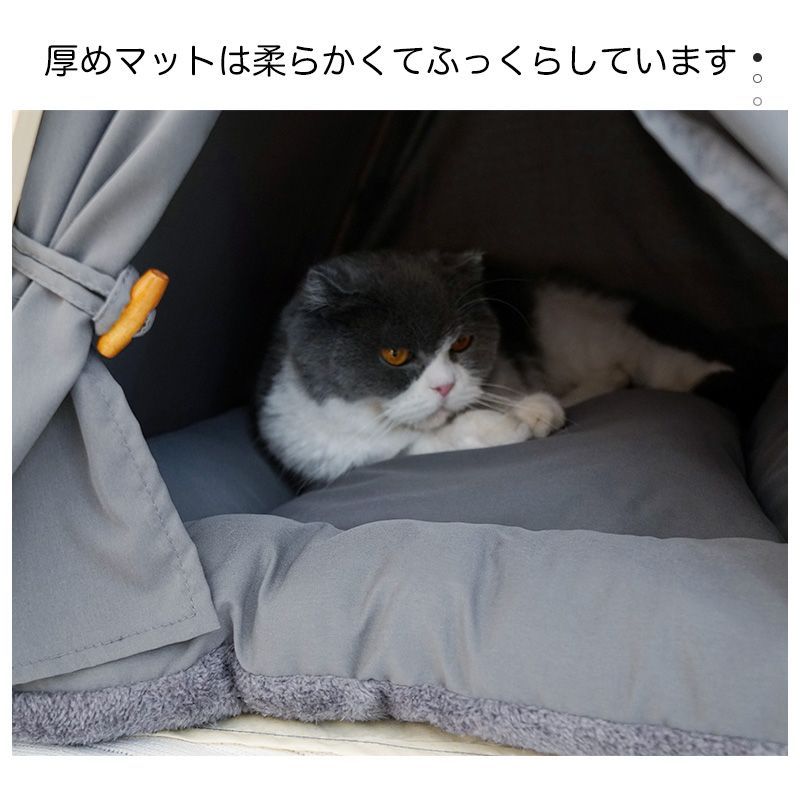 JPMG ペットテント（高さ63CM、長さ60CM、幅55CM）天然松木素材使用、犬小家、猫小家Z06