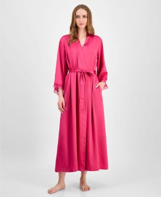 送料無料 アイ.エヌ.シー インターナショナル コンセプト レディース ナイトウェア アンダーウェア Women s Lace-Trim Satin Robe Berry Ice