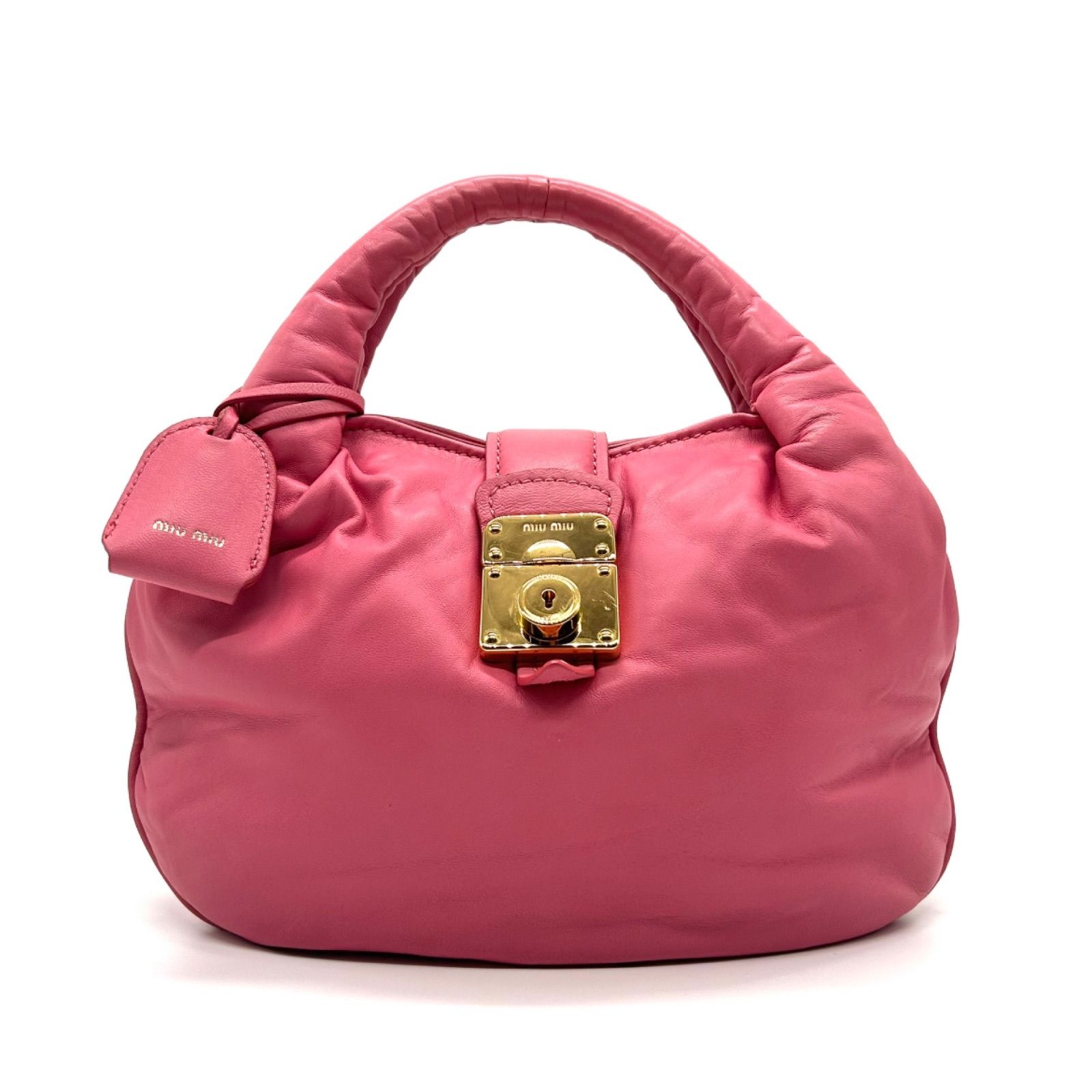 【即納&大特価】 MIUMIU ゴールド金具 ピンク レザー ハンドバッグ ミュウミュウ バッグ