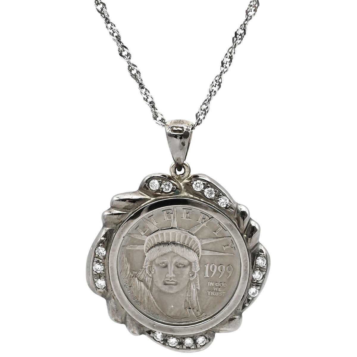 ネックレス アメリカン イーグルコイン ペンダント K18WG Pt1000 ダイヤモンド ホワイトゴールドXプラチナシルバー 750 18K  .9995プラチナムコイン 【中古】 - メルカリ