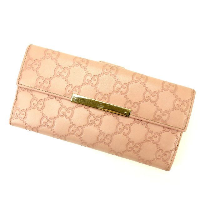 美品　GUCCI マイクロシマ　Wホック　長財布　ピンクベージュ　レディース グッチ 長財布 Wホック グッチシマ ピンク GUCCI 長サイフ