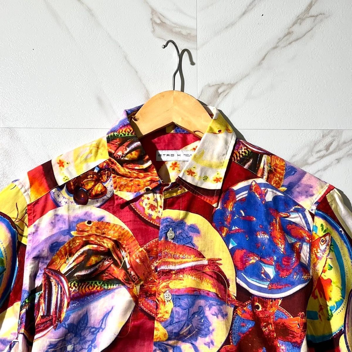 ETRO エトロ 柄シャツ 総柄 魚模様コットン ヴィンテージ 和柄 長袖