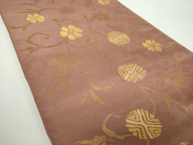 平和屋着物○全通柄 本袋帯 名物裂 笹蔓緞子 金糸 正絹 逸品