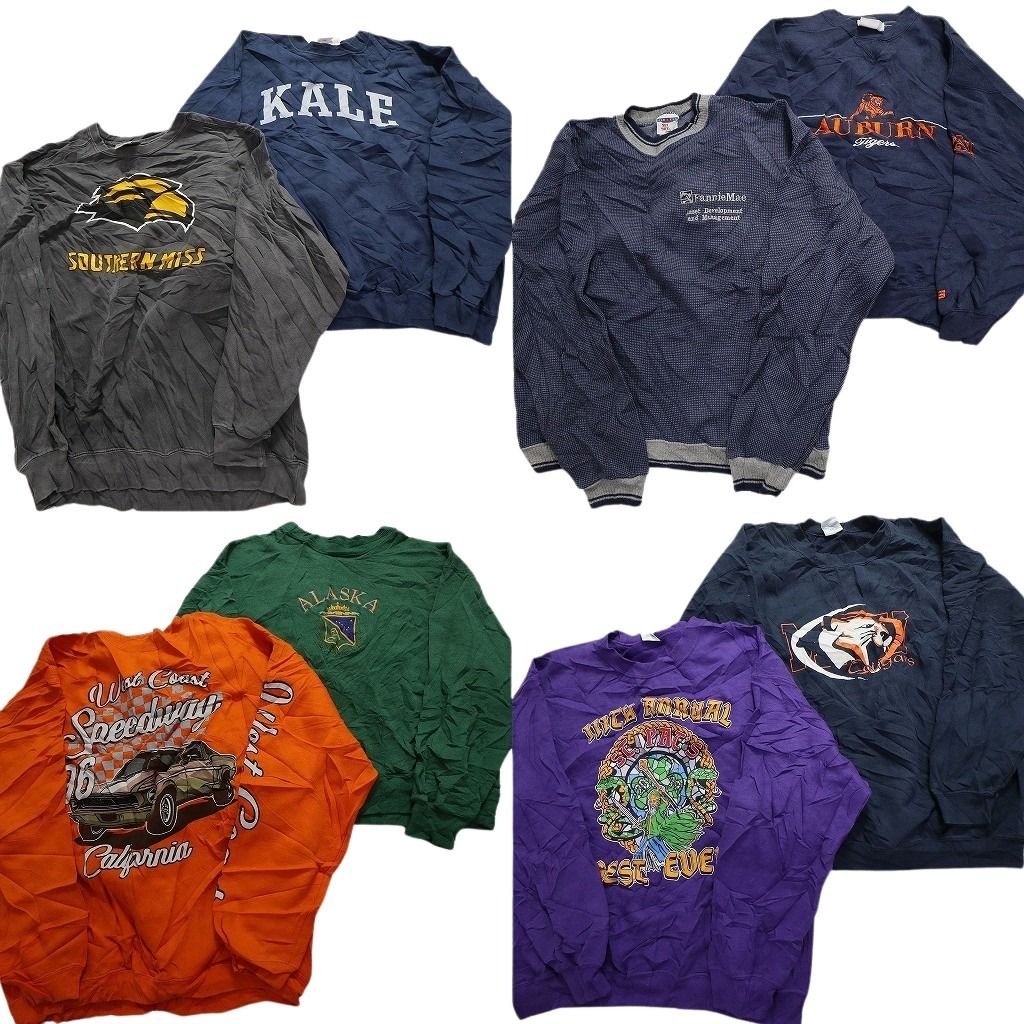 古着卸 まとめ売り カラー スウェット 8枚セット (メンズ L ) レーシング アラスカ リンガー カレッジ風 大判プリント MW4937
