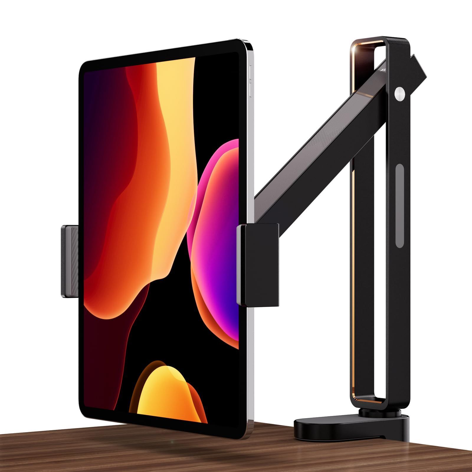 ブラック Xlayout タブレットスタンド アーム 卓上用 横 縱向き 360°回転式 安定 クランプ式 スマホスタンド タッチペン収納 5.5～13インチのタブレットに対応