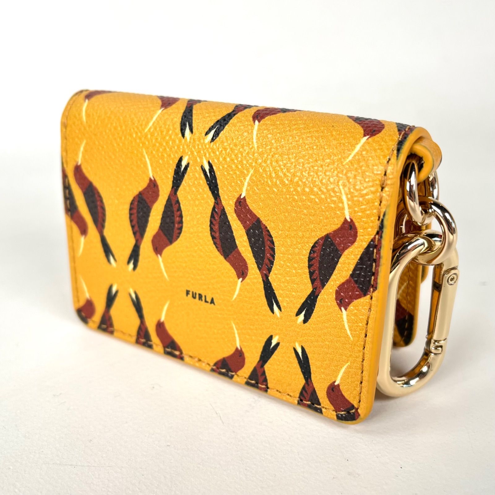 超美品 FURLA フルラ レザー バード イエロー カラビナ ポーチ