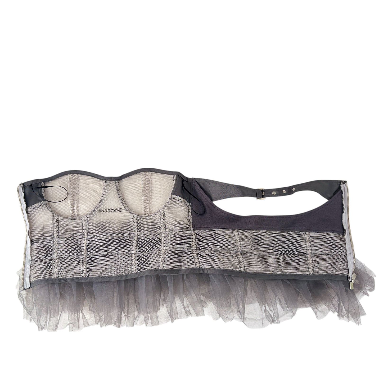 prank project メッシュフリルチュールビスチェ　グレー 大胆なエレガンス✨ プランクプロジェクト メッシュフリルチュール