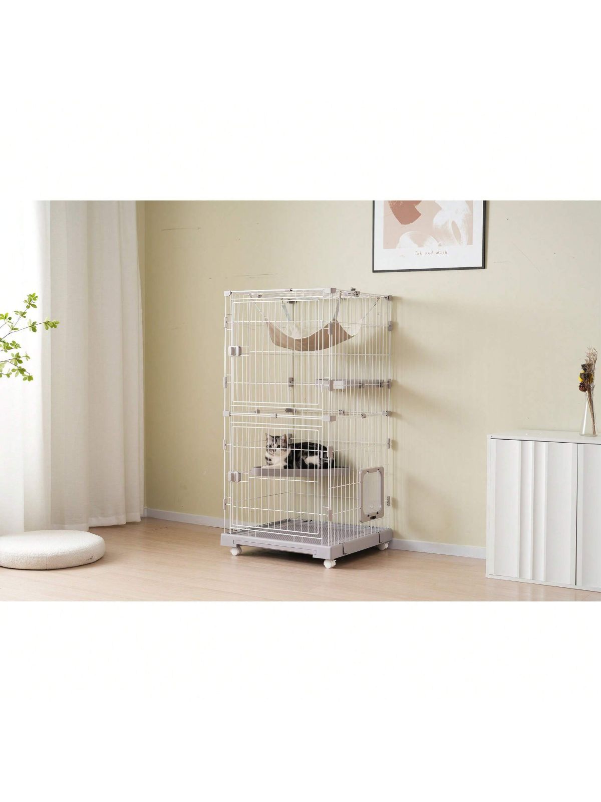 美品✩.*Purlove キャットケージ ハンモック付き Amazon.co.jp: Purlove 猫 ケージ キャットケージ 2段 木製フレーム 猫