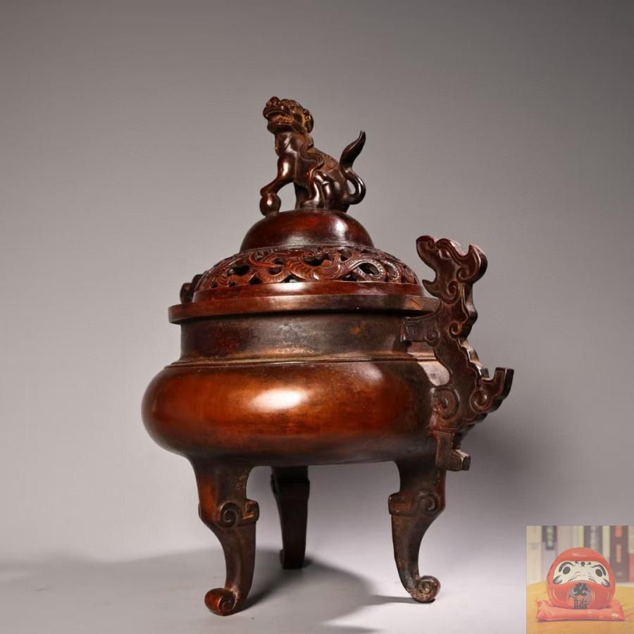 香炉 香道具 古美术 中国古美術.早期收蔵.純銅製.細密彫.香炉. 熏香炉.古文字銘文