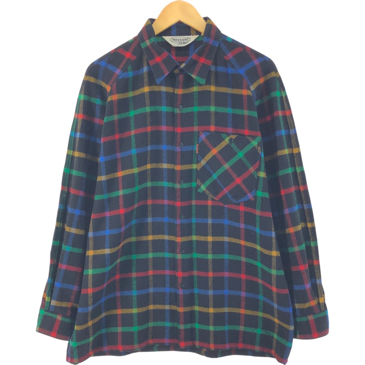 古着 90年代 ミッソーニ MISSONI UOMO チェック柄 ウールシャツ 