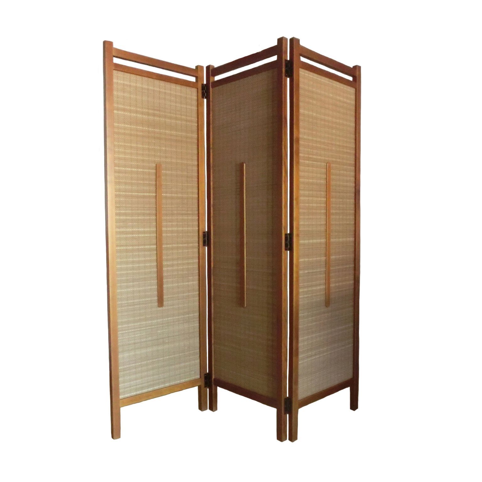 天然ヨシをベニヤ貼りの3連屏風自由丁番使用小さめスクリーン琥珀色塗装②