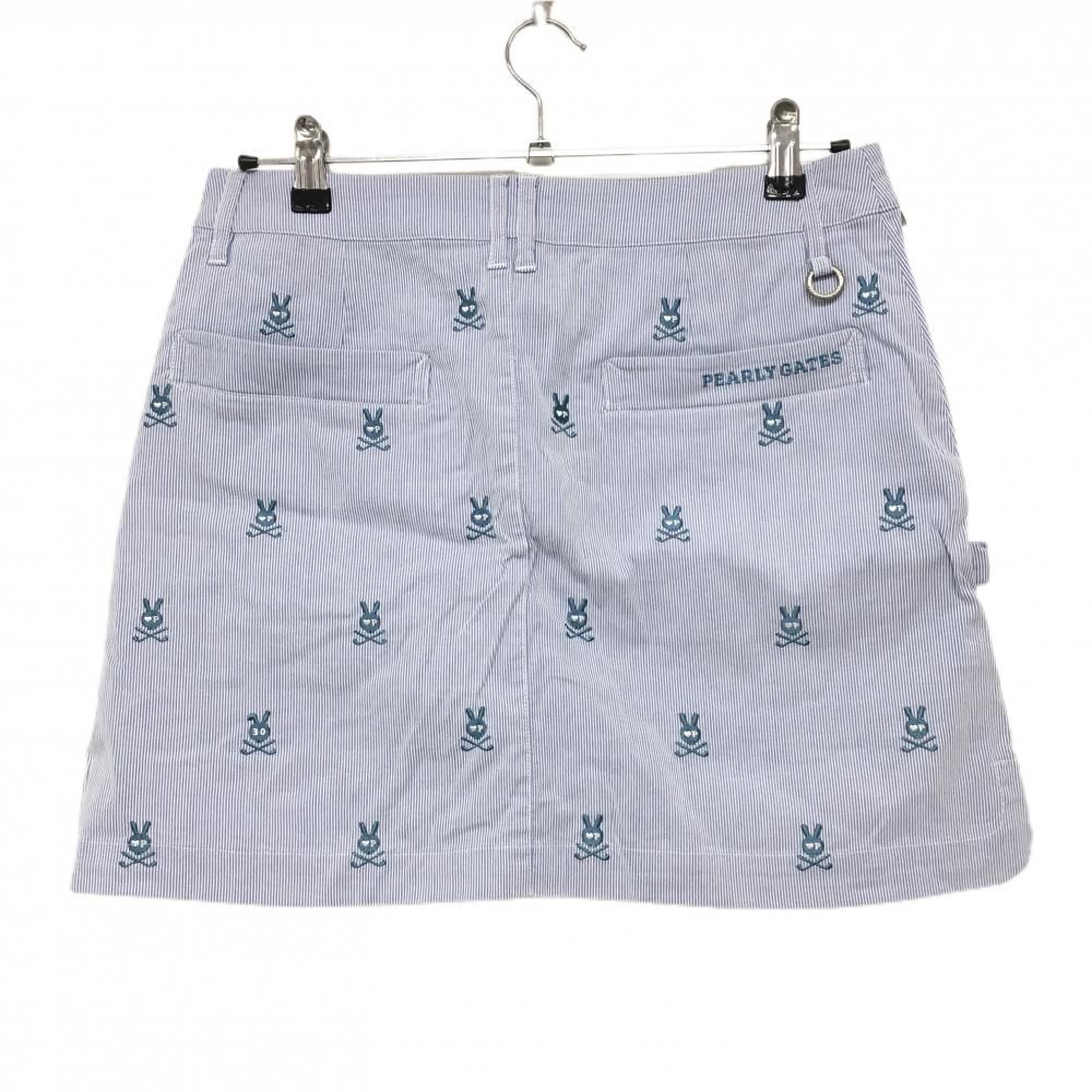 パーリーゲイツ スカート ライトブルー×白 ストライプ 30周年 スカルラビット総柄  レディース 2(L) ゴルフウェア PEARLY GATES