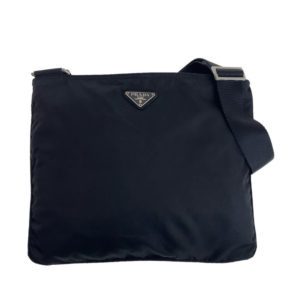 【極美品 】PRADA テスート ナイロン ハンドバッグ 三角ロゴ　肩掛け　黒 極 美品 希少品 PRADA プラダ 三角ロゴ シルバー プレート 金具