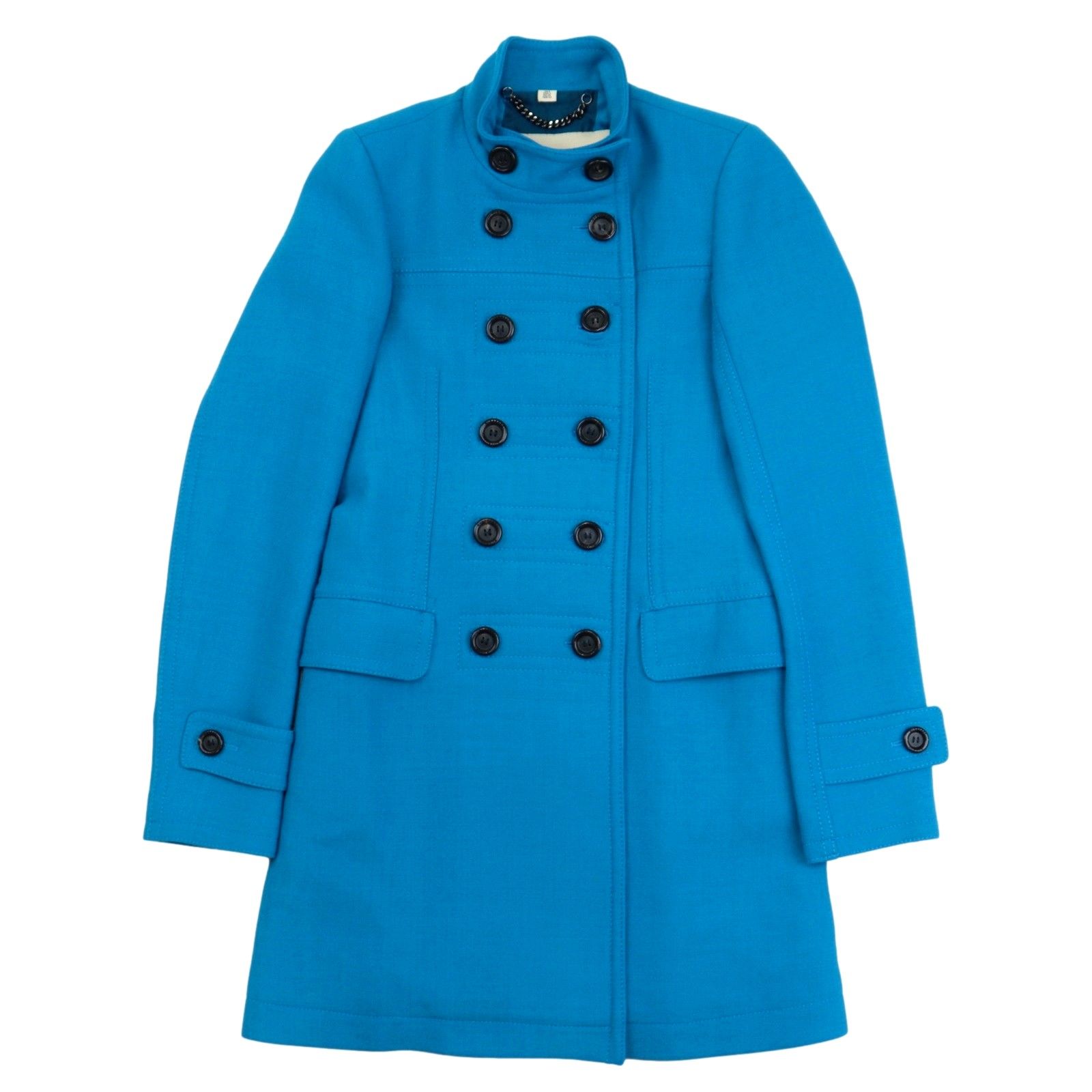 美品 バーバリー ナポレオン コート レディース 青 36 BURBERRY