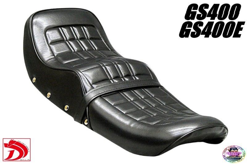 GS400 鋲打ちE4黒 新アンコ カスタムシート あんこ抜き ローダウンシート GS400E鉄板 段シート へっぽこ社長 外装 タックロールシート