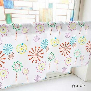 カフェカーテン 花火 1000×450mm 白・41407