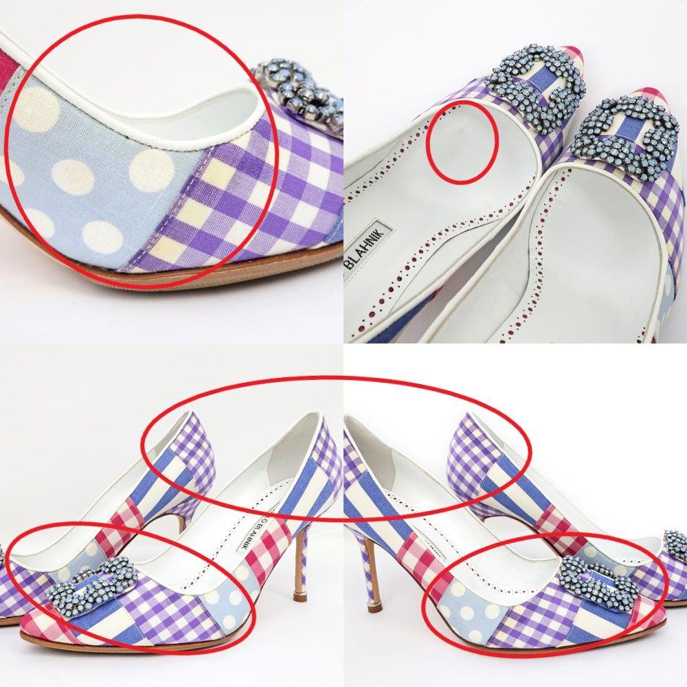 名東】マノロ ブラニク ハンギシヒール チェック サイズ38 マルチ