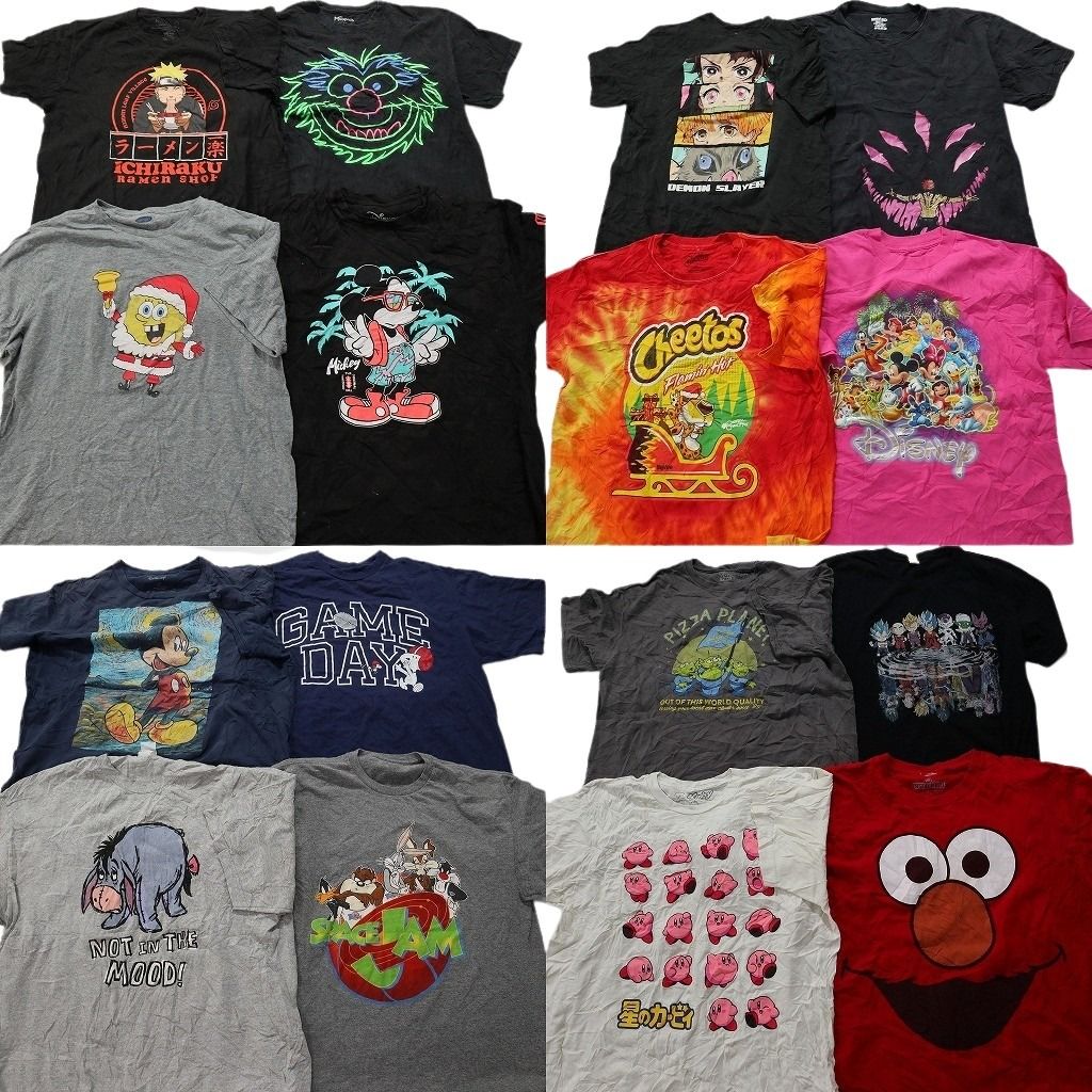 古着卸 キャラクター 半袖Tシャツ 16枚セット メンズ L |XL チートス 鬼滅の刃 ドラゴンボール ミッキー 古着 NA1397