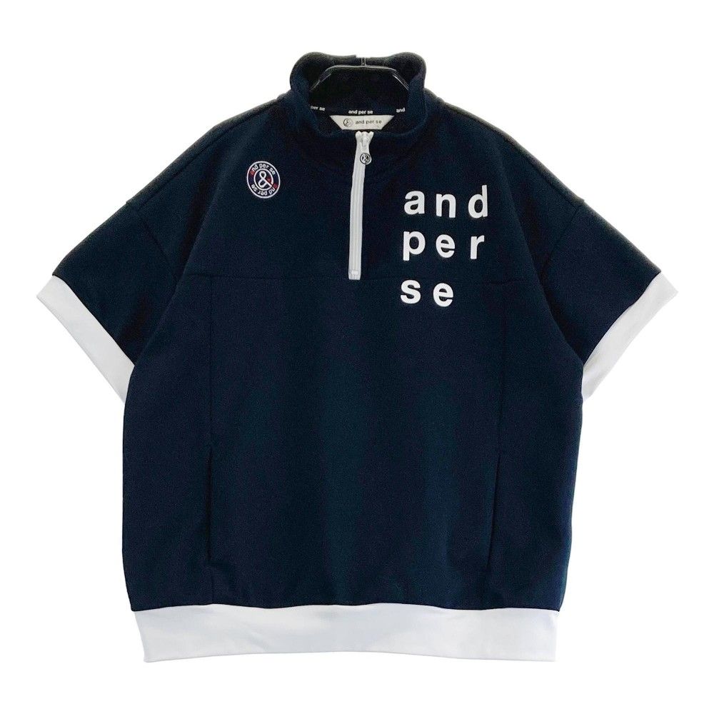 サイズ L AND PER SE アンパスィ 半袖ハーフジップTシャツ ネイビー系 240101429318 ゴルフウェア レディース ストスト