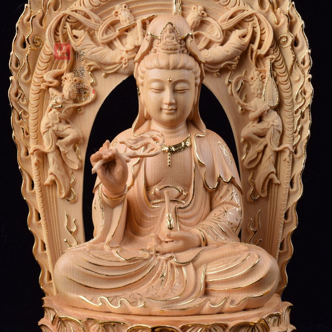 修縁堂】極上彫 木彫仏像 地蔵王菩薩座像 本金 切金 彫刻 【