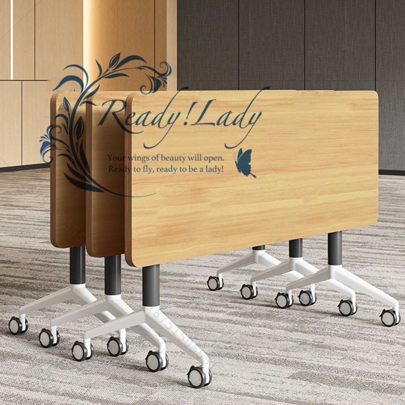 3PCS 会議室テーブル - オフィス折りたたみ式フリップトップモバイルトレーニングテーブル モデスティとロックキャスター付きポータブル折りたたみテーブルデスク 会議用テーブル 折りたたみ 教室オフィス用 Walnut 160x60x75cm