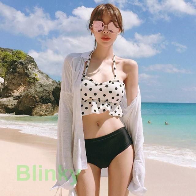 ビキニ 黒 ブラック ドット柄 2点セット水着 上下セット水着 レディース セパレート水着 水着セット 20代 30代 夏 海 海水浴 スイムウェア