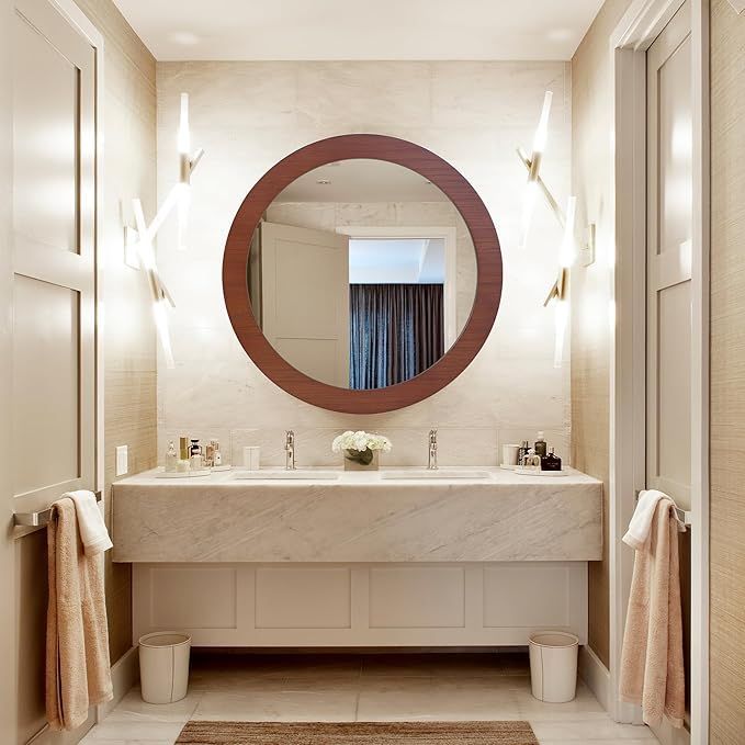 壁掛けミラー 天然木フレーム 丸型ミラー 　玄関　洗面所