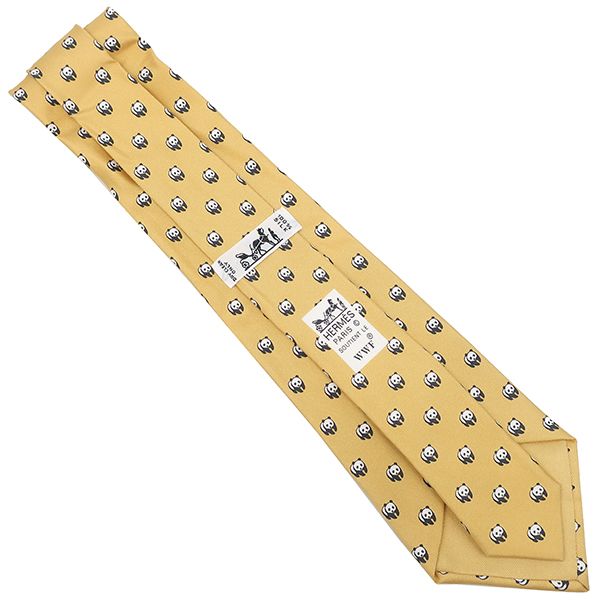 エルメス HERMES ネクタイ アニマル柄 9cm シルク イエロー 黄色