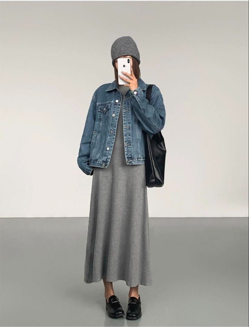 春モテ服 長袖ニットロングワンピース