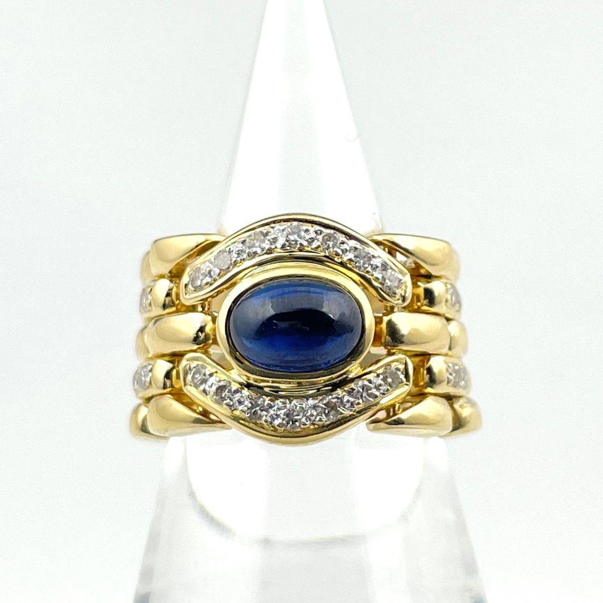 サファイア デザインリング K18 イエローゴールド 指輪 メレダイヤ