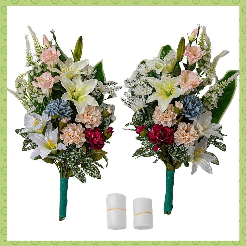 【数量限定】仏花 仏壇用 造花 祭壇用 造花 お盆 お彼岸 固定具付き お供え 2束 花 デイジー 花束 ユリ アレンジメント トルコキキョウ ハンドメイド カトリック用 K1_011